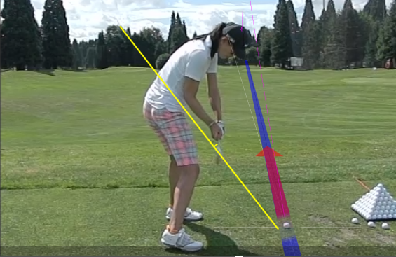 Michelle Wie - attack angle -5.0 (down) club path +1.5 (right) - The swing looks "on plane" on video